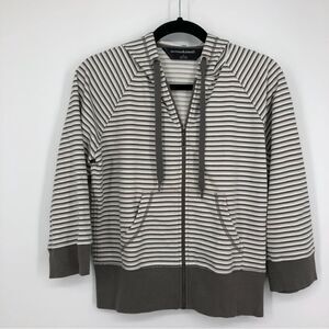 Norma Kamali Stripe‎ Full Zip Hoodie 3/4 Sleeve Womens M